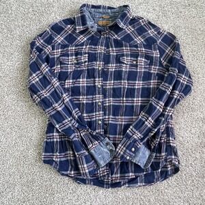 Jack's Girlfriend Shirt Womens Small Blue Plaid Snap Button Western Long Sleeve